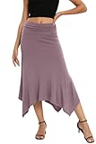 Yincro Women's Summer Flowy Midi Skirt with Handkerchief Hemline (Bean Paste Red, L)