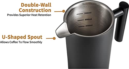 Miuly Black Coffee Press, Stainless Steel French Press Coffee Maker, Double Wall Insulated French Press 350Ml/12Oz With 2 Filter Mesh Small Coffee Pot(12Oz, Black) #TOP3