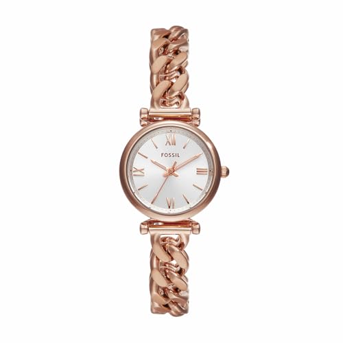 Fossil Orologio Carlie da donna, Movimento al quarzo a tre lancette in tonalità oro rosa con cinturino in acciaio inossidabile, Oro rosa e bianco perlato, 28 mm