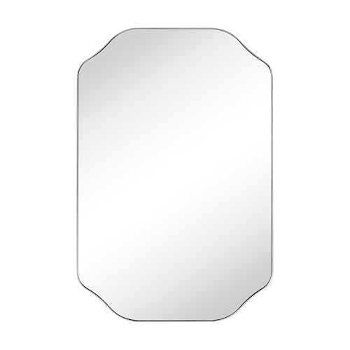 Image of TEHOME Brushed Nickel Scalloped Bathroom Vanity Mirror 20x30'' Decorative Silver Metal Framed Asymmetrical Bathroom Mirror