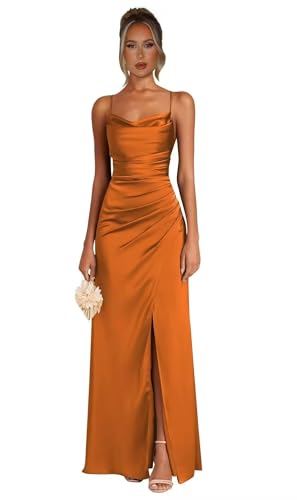 Spaghetti Straps Mermaid Bridesmaid Dresses Silk Satin Burnt Oran...