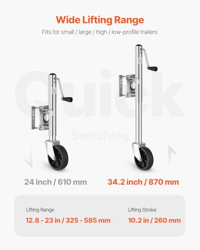 Image of VEVOR Trailer Jack with Wheel, 1000 lbs Load Capacity, Heavy Duty Swivel Boat Trailer Jack with PP Single Wheel & Ergonomic Handle, 10-inch Lift, Fit for RVs, Boats, Horse Trailers, Utility Trailers