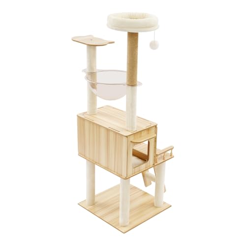 Árbol para Gatos de Madera de 57.9 pulgadas con Columpio y Escalera miniatura 7