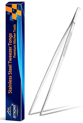 JETKONG 12 Inch Kitchen Tweezers Cooking Tweezer Tongs, Stainless Steel Food Tweezers Multi-function Precision Serrated Tips Kitchen Serving Tong