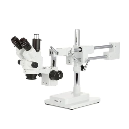 Image of AmScope - SM-4NTP 7X-45X Simul-Focal Stereo Lockable Zoom Microscope on Dual Arm Boom Stand