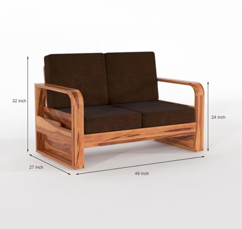 Image of Solid Sheesham Wooden 4 Seater Sofa Set for Living Room | Sofa Set with Side Pocket Storage & Cushion | Rosewood Sofa Set for Home (Honey with Brown Cushion, 4 Seater)