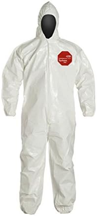 DuPont 2X White Tychem(R) SL Chemical Protection Coveralls With Bound Seams, Storm Flap Over Front Zipper Closure, Attached Hood, Elastic Face, Elastic Wrists And Elastic Ankles