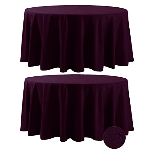 Fokitut 2 Pack Waterproof Round Tablecloth, 132 Inch, Stain Resistant And Wrinkle Polyester Table Cloth, Fabric Table Cover For Kitchen Dining, Wedding, Party, Holiday Dinner-Eggplant #TOP6