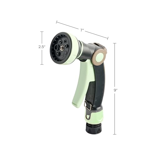 Image of Garden Hose Nozzle Sprayer - Italian Made Heavy Duty Water Hose Nozzle with 8 Adjustable Spray Patterns and Quick Connector - Recycled Plastic Garden Sprayer by Kings County Tools (Mint /Black)