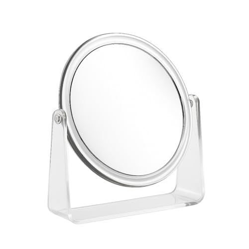 Premium Tabletop Makeup Mirror with Transparent Stand 360 Degree Swivel Crystal Clear Glass Lightweight Portable Ideal Dressing Table Re Fix Skincare Travel Use Size May Vary From Pictures(1pk)