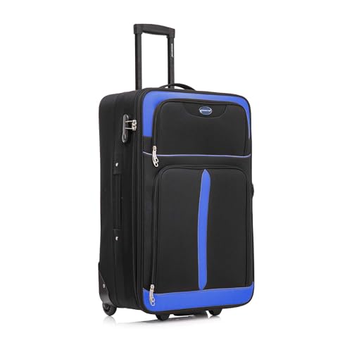 Aerostar Medium 26” Lightweight Softshell Expandable Suitcase, Check in Luggage 2 Corner Wheels with Integrated Combination Lock (Black/Blue, 70 litres) Aerostar Medium 26” Lightweight Softshell Expandable Suitcase, Check in Luggage 2 Corner Wheels with Integrated Combination Lock (Black/Blue, 70 litres)