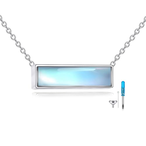 CRMAD Bar Larimar/Turquoise/Moonstone Urn Necklace Sterling Sliver Cremation Jewelry Urn Necklaces for Ashes for Women