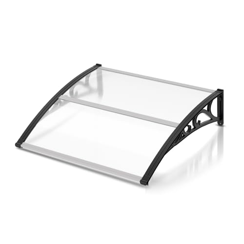 Aopunly Vordach für Haustür 100x120 cm – Pultbogenvordach aus 5.2 mm transparentem Polycarbonat & Aluminium, Wetterfestes Außentürdach mit Sonnenschutz, Regen- und Schneebeständigkeit