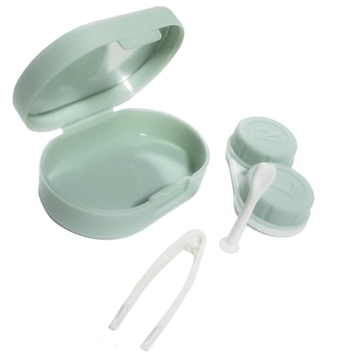 Estojo Suporte Porta Lentes De Contato Com Espelho Pinça e Aplicador Ventosa (Verde Claro)