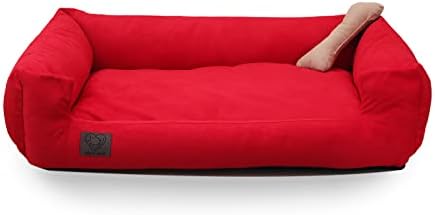 LUVLY Pets Luxury Dog Bed - Orthopaedic Memory Foam Filling Cushion - Washable and Removable Cotton Cover - Non Slip - Dog Sofa - Chew Resistant - Chew Toy as Gift - Handmade (X-Large, Red)