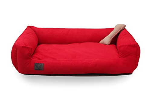 Luvly Pets Luxury Dog Bed - Orthopaedic Memory Foam Filling Cushion - Washable And Removable Cotton Cover - Non Slip - Dog Sofa - Chew Resistant - Chew Toy As Gift - Handmade (X-Large, Red) #TOP2