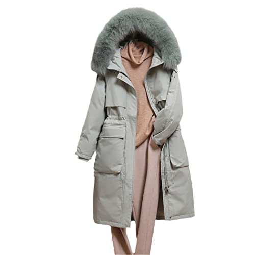 Veste d'hiver longue isolante 90 % duvet de canard grande poche et capuche fourrure contre le gel