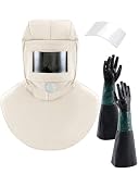 Yearntown 3Pcs Shawl Cap Sandblasting Mask Set, 1 Sand Blasting Hood Cap 1 Gloves 1 Sandblasting Hood Replacement Lens Glass