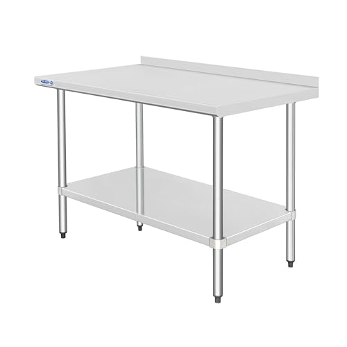 HARDURA Stainless Steel Table with backsplash 30 x 48 Inches Kitchen Prep Table Heavy Duty Stainless Steel Workbench NSF 304 Metel with Aluminium Corner Undershelf for Commercial Restaurant