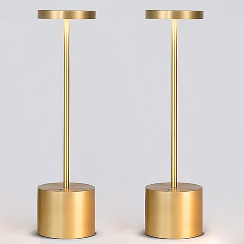 YIKUI Lampada da tavolo Senza Fili, 6000 mAh batteria ricaricabile 3 modalità di illuminazione luce dimmerabile lampade da tavolo portatili (2 Gold 34cm)