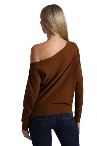 Image of Minnie Rose Womens Long Sleeve Off The Shoulder Cotton Cashmere Pull Over Sweater