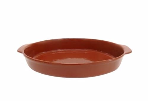 Cazuela besuguera tartera olla ovalada baja en barro esmaltado calidad (BARRO ESMALTADO ROJO, 26 X 16 X 5 CMS)