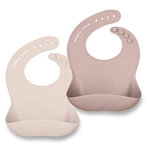 Image of Simka Rose Silicone Baby Bibs with Food Catcher - Adjustable Soft Catch All Bib for Boys & Girls - High Chair Dining Table