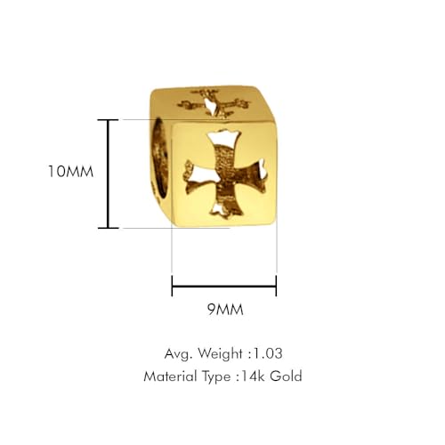 OMRANII 14K Yellow Gold Cross Dice Slider for Mix&Match Pendant 10mmX9mm with 16 Inch To 22 Inch 1.0MM Width 14K Yellow Gold D.C. Round Wheat Necklace3