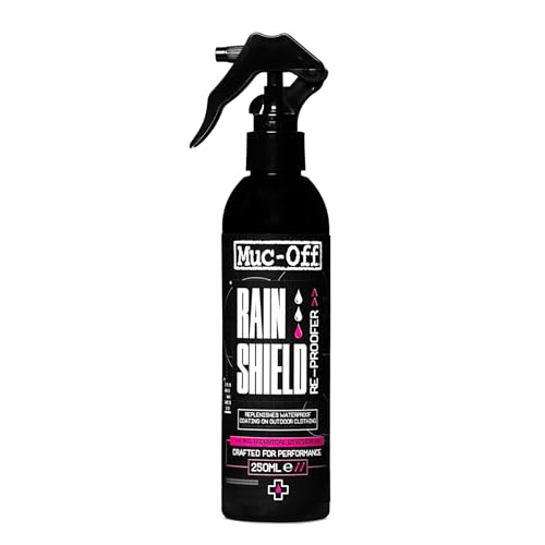 Muc-Off Rain Shield Re-proofer - Waterproof Spray for Jackets - Technical Clothing and Fabrics - Water Based DWR Treatment Restores Breathability and Repels Water - 250ml