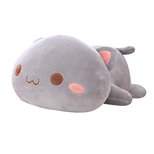 Julvie Cat Stuffed Animals Toy,Soft Kitten Plush Pillow Gifts Cat Lying Down Hugging Pillow Plush for Kids and Girls, 19.7 inch, Grey Round Eyes