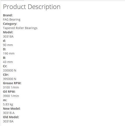 FAG 30318A Tapered Roller Bearings 90x190x43mm