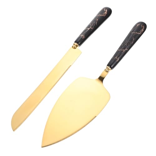 FELTECHELECTR Ceramic Handle Cake Cutter and Pizza Shovel Set Stainless Steel Baking Spatula for Wedding and Party Serving Versatile Kitchen Tool for All Occasions