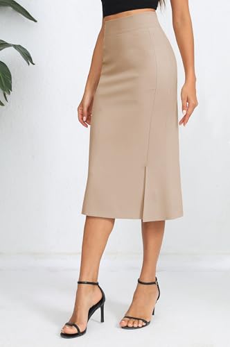 Urban CoCo Women's Stretch Office Fishtail Pencil Skirt High Waist Bodycon Midi Skirt with Slit2