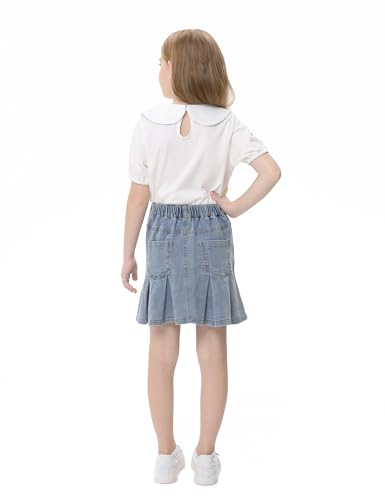Image of 2026 Girl's Denim Skirts Elastic Waist Pleated Toddler Girls Jean Skirt Size 3-12