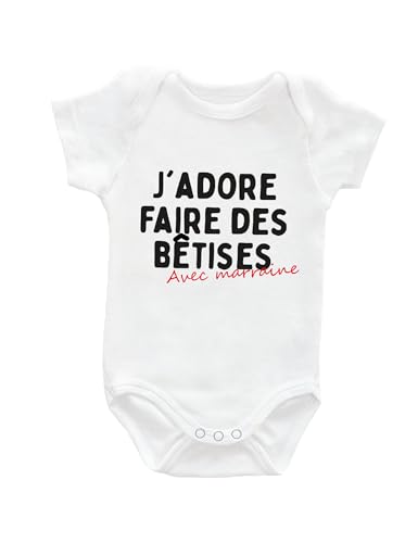Kiribou Body Bébé J’adore Faire des Bêtises avec Marraine – Cadeau Pour la Plus Cool Des Marraines