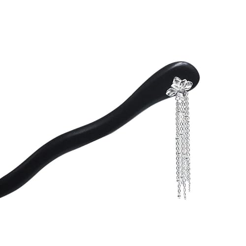Baguettes pour cheveux avec pompon orchidée argent, cadeau idéal femme