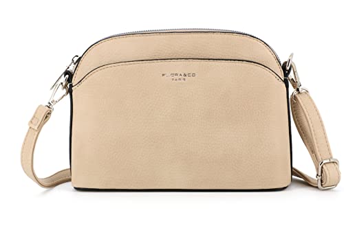 flora & co - Petit Sac Bandoulière Arrondi Femme - Sac à Main Multi-poches Porté Epaule Silimicuir Souple - Besace Sacoche Messenger Fourre-tout Ville Fêtes Mariage - Élégant Mode - Beige