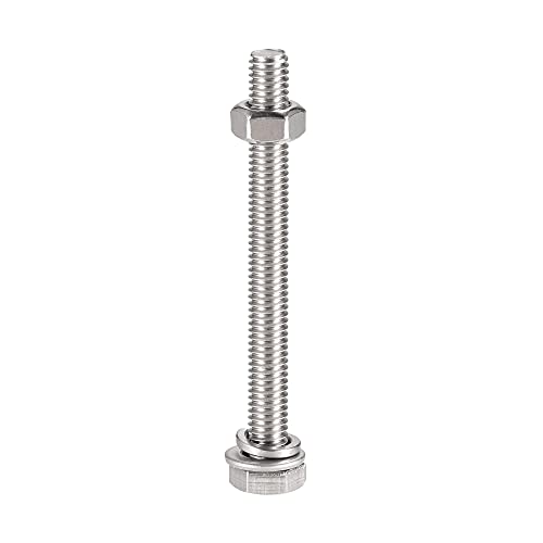 Image of uxcell M6 x 65mm Hex Head Screws Bolts, Nuts, Flat & Lock Washers Kits, 304 Stainless Steel Fully Thread Hexagon Bolts 10 Sets
