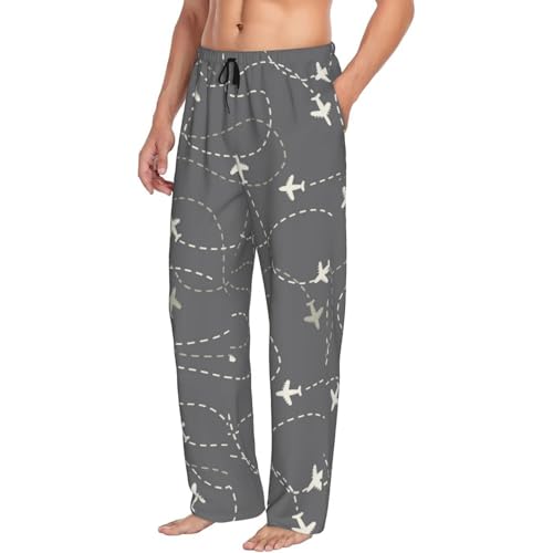 Novastar Mens Pajama Pants Bottoms with Pockets- Airplane Routes Around The World Soft Men Pj Pants, Comfy Men Lounge Pants