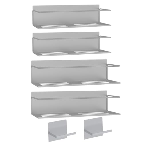 Image of Magnetic Spice Rack For Refrigerator, Space Saving Magnetic Shelf For Fridge Grey 4 Pack With Magnetic Paper Towel Holder