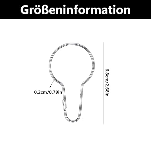 24 Stück Gardinenringe, Gardinenringe Mit Haken, Duschvorhang Haken, Duschvorhang Ringe, Ringe für Duschvorhang, für Badezimmer, Wohnzimmer, Schlafzimmer, Küche (Silber)