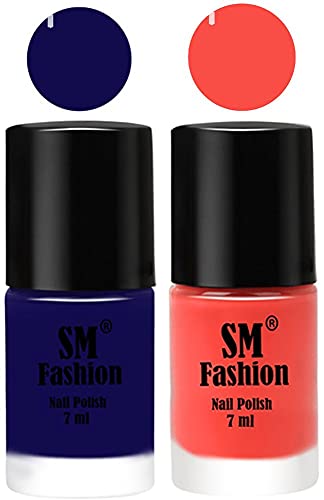 Image of Long Lasting Nail Polish | Nail Paint Combo 7 ml Each) - Set of 2 Dark Blue-Coral