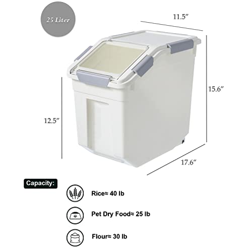 Hanamya 25 Liter / 40 Lbs Rice Storage Container With Measuring Cup, Bpa Free, For Rice | Grain | Pet Food | Flour, 1 Count, White #TOP2
