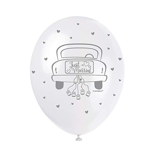Just Married White Latex Balloons (30cm) Pack of 5 - Perfect for Wedding Celebrations and Photo Props