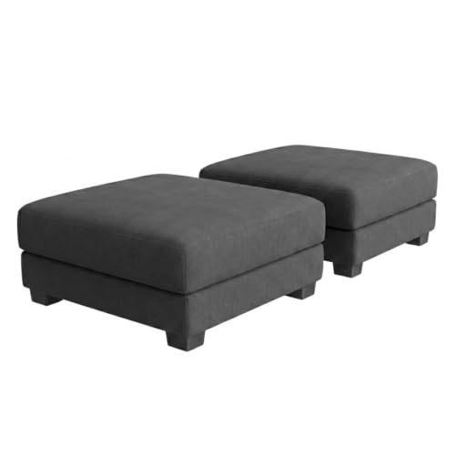 Image of SOCOZI Evanto 5 Seater L Shape Sofa Set with 2 Movable Ottomans | Flexible Layout| Soft Velvet Suede Fabric|Modern Sofa | Plush Comfort Cushions for Living Room (Dark Gray-Light Gray)