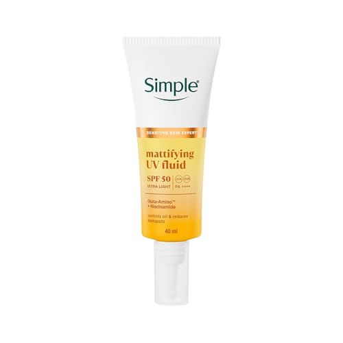 Image of Simple Mattifying UV Fluid |SPF 50 PA++++ | With Niacinamide & GlutaAmino Technology| Sunscreen for Oily Skin & Dark Spots |Ultra Lightweight & Non-Sticky | UVA UVB & Bluelight protection | 40ml