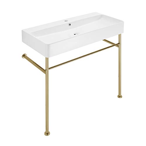 Fregadero de cerámica 91,4 cm Carre blanco oro anti manchas para ollas grandes 6