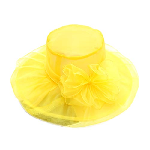 Xzbailisha XZZ_BQ214-YELLOW Womens Kentucky Derby Hat Wide Brim Flounce Cocktail Tea Party Bridal Dress Church Hat Yellow cover