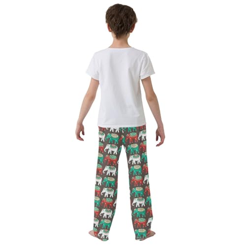 ZZXXB Ethnic Elephants Colorful Boys Long Pants Soft Trousers Elastic Waist Kids Lounge Bottoms with Pockets S-XL3