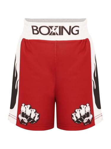 Miaeowve Kinder Jungen Muay Thai Boxen Shorts MMA Kickboxen Hose Trainingshose Workout Junior Sport Gym Fitness Rot A 134-140